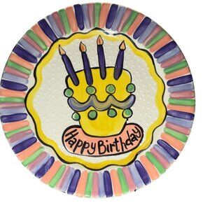 Happy Birthday Plate By Kristi McCartly Hand-Painted Ceramic 12.25" . Multicolor